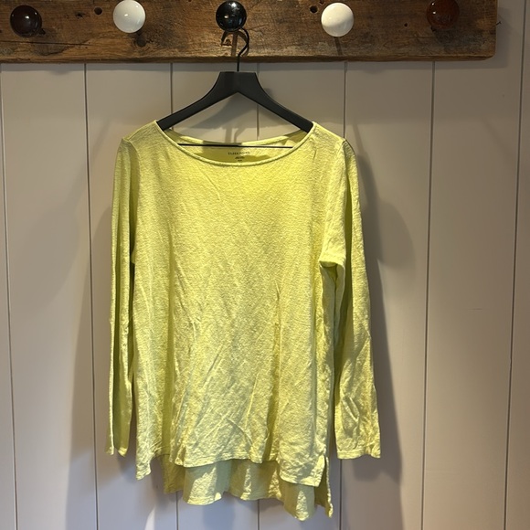 EILEEN FISHER M Lemon Irish Linen Hi Lo Blouse 3/4 Sleeve Boat Neck Crew - Picture 1 of 6